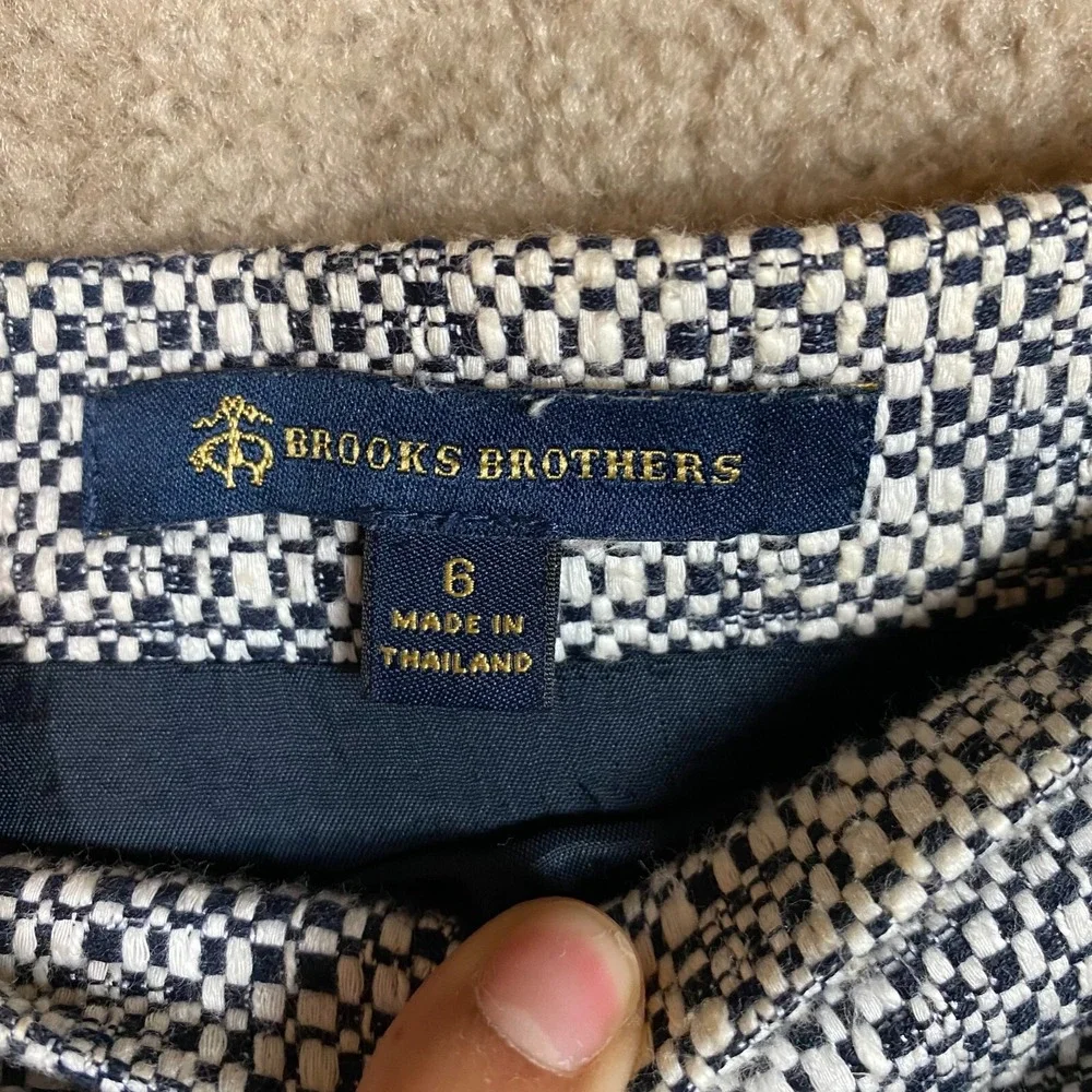 Brooks Brothers‎ Pencil Faux Wrap Skirt Women Size 6 Navy/White Woven Fringe Hem